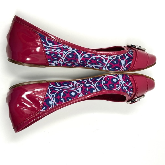 Coach Women's Remmi pink and blue patterned buckle ballet flats size 9.5 B - Picture 6 of 11